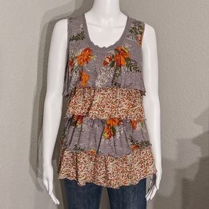 ANTHROPOLOGIE Ric Rac layered floral tank